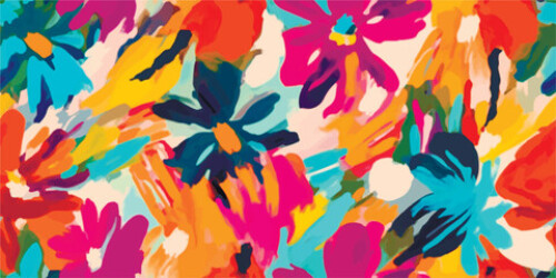 Image of Hand drawn bright artistic abstract floral print. Modern cute collage pattern. Fashionable template for design. Floral vibrant pattern, with flowers backgrounds, vibrant acrylic colors brush strokes, printed on Printed Glass Splashbacks
