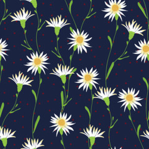 Image of Wild meadow floral seamless pattern. Blooming botanical motifs scattered random. Color vector texture. Fashion, fabric, wallpaper, print. Hand drawn blossom flowers on blue background with polka dots printed on Printed Glass Splashbacks