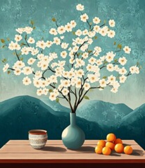 Image of Still Life with White Flowers and Oranges printed on Printed Glass Basin Splashbacks