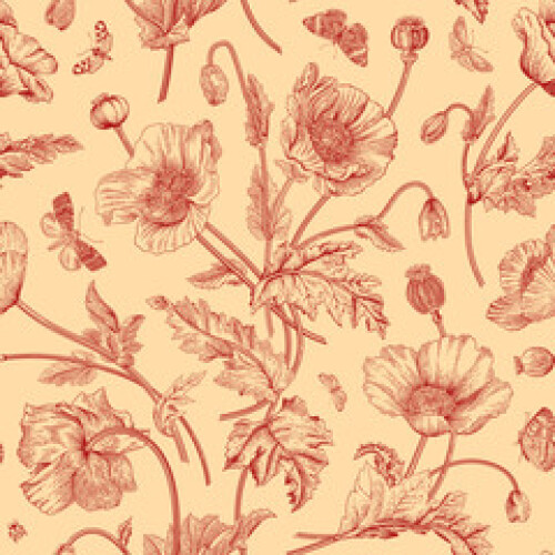 Image of Vintage floral illustration. Seamless pattern. Poppies with butterflies. Red and beige printed on Printed Glass Splashbacks