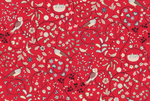 Image of Vintage seamless ornament with birds in foliage and flowers on red background. Vector illustration. printed on Printed Glass Basin Splashbacks
