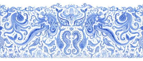 Image of mermaid 2 border baroq cont on black work not expand printed on Printed Glass Splashbacks