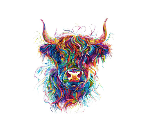 Image of colourful highland cow printed on Printed Glass Basin Splashbacks