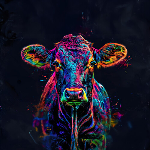 Image of Abstract highland cow head portrait, scottish highland cow from multicolored paints printed on Printed Glass Splashbacks