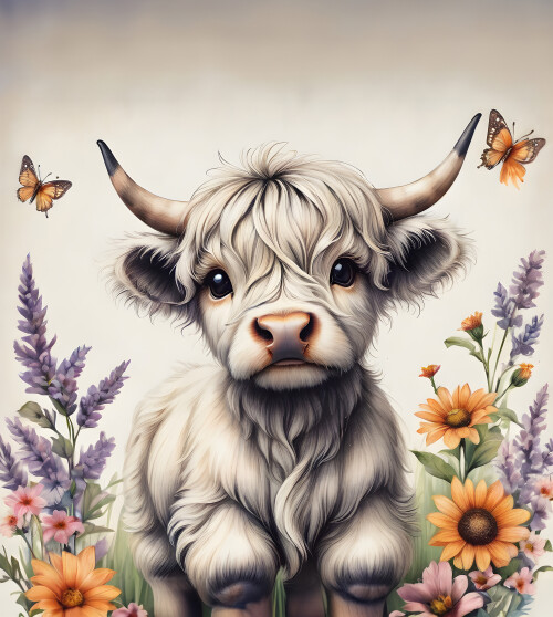 Image of Baby highland cow with a flower printed on Printed Glass Basin Splashbacks